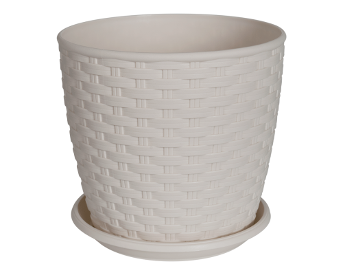 Flowerpot "Rattan" with tray 12x11cm (white rose)