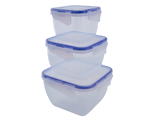 Food storage container with clip square set "3 in 1" (transparent)