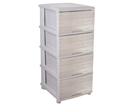 Chest with decor on 4 drawers (creamy, Tree dark)