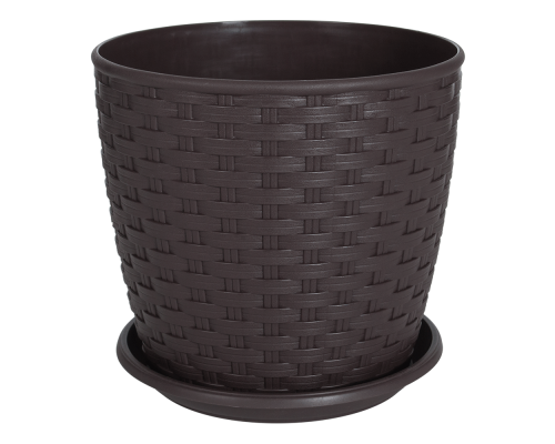 Flowerpot "Rattan" with tray 16x15cm (dark brown)