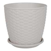 Flowerpot "Rattan" with tray 20x18cm (white rose)