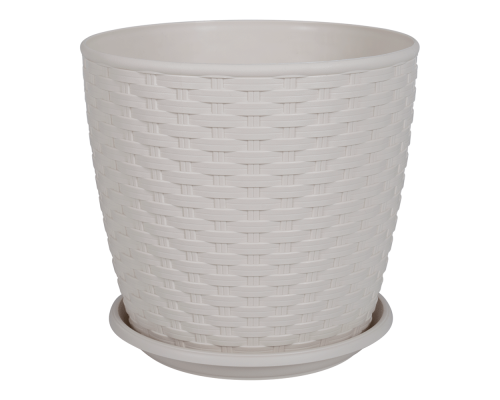 Flowerpot "Rattan" with tray 20x18cm (white rose)