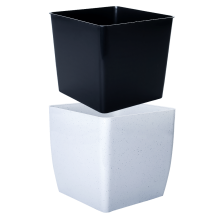 Flowerpot "Quadro" low with insert 22x22x21cm Stone (light grey concrete)