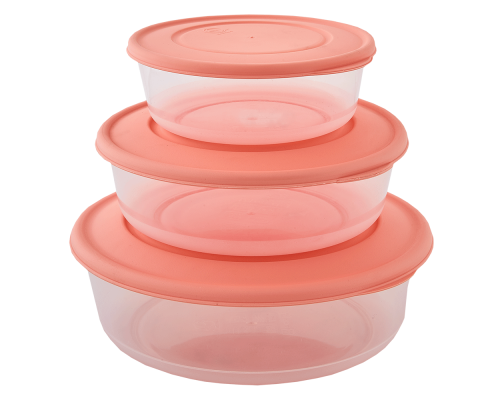 Food storage container round set "3 in 1" (transparent / apricot)