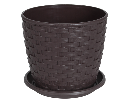 Flowerpot "Rattan" with tray 12x11cm (dark brown)