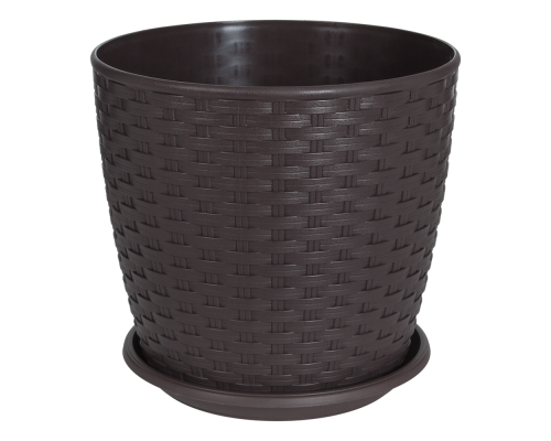 Flowerpot "Rattan" with tray 20x18cm (dark brown)