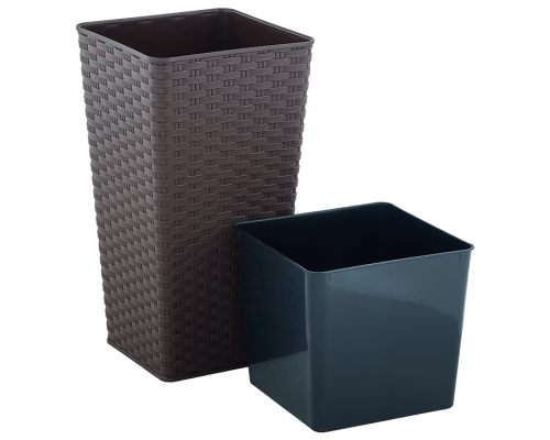 Flowerpot "Rattan" square with insert 27x27x51cm (dark brown)