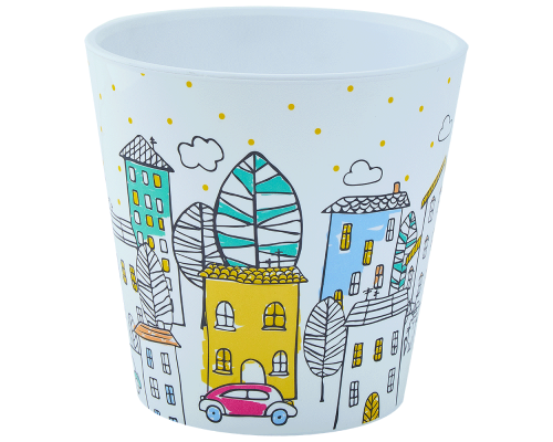 Flowerpot "Deco" with insert with decor 13x12,5cm (City: white)