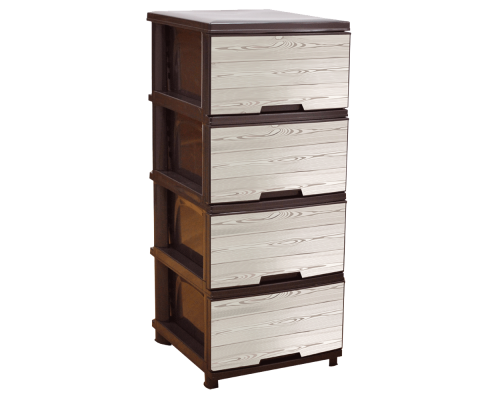 Chest with decor on 4 drawers (dark brown, Tree dark)