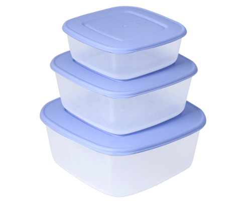 Food storage container square set "3 in 1" (transparent / lilac)