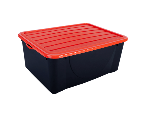 Storage box with lid 9,6L (black / orange)