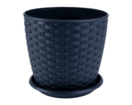 Flowerpot "Rattan" with tray 12x11cm (granite)