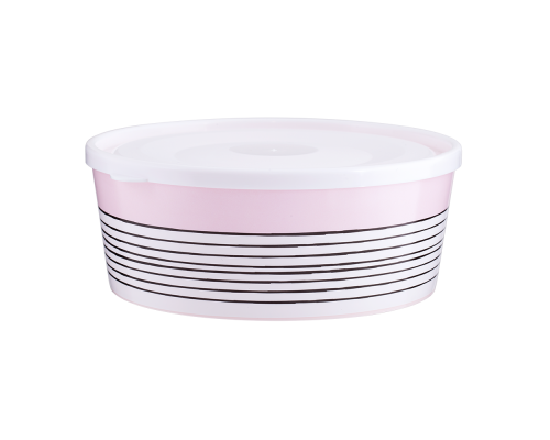 Bowl with lid with decor d17cm (Lines, light pink)