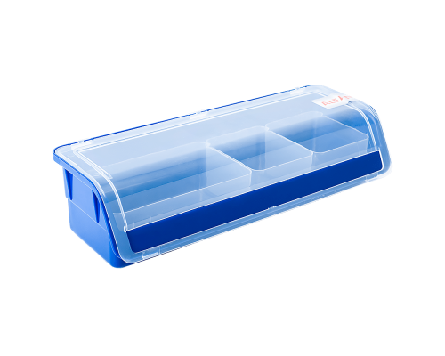 Long storage bin with lid and removable boxes 275x100x70mm (blue)