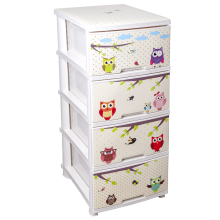 Chest with decor on 4 drawers (creamy, Owls)