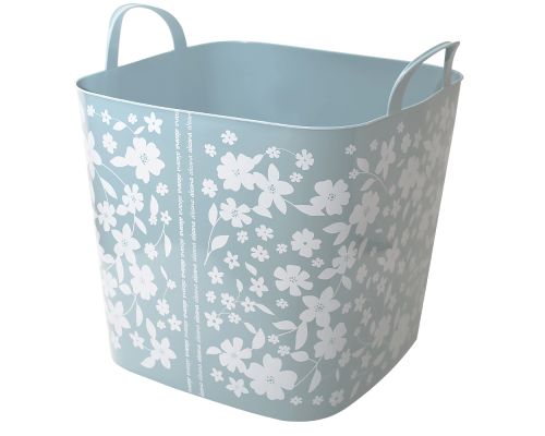 Basket "Practic" with decor (Fleur: gray blue)