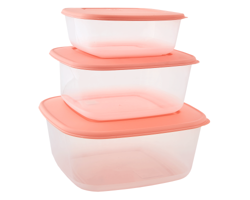 Food storage container square set "3 in 1" (transparent / apricot)