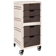 Chest of drawers on 5 drawers on wheels (beige / dark brown)