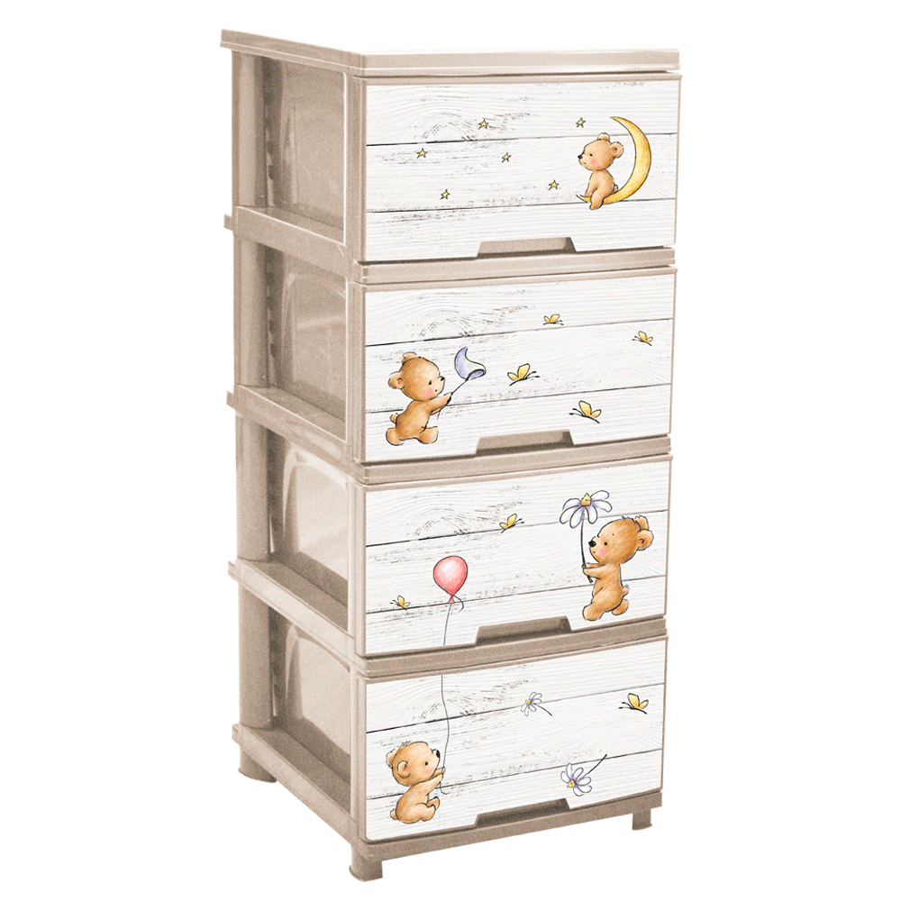 Chest of drawers with decor for 4 drawers (cream, Bears)